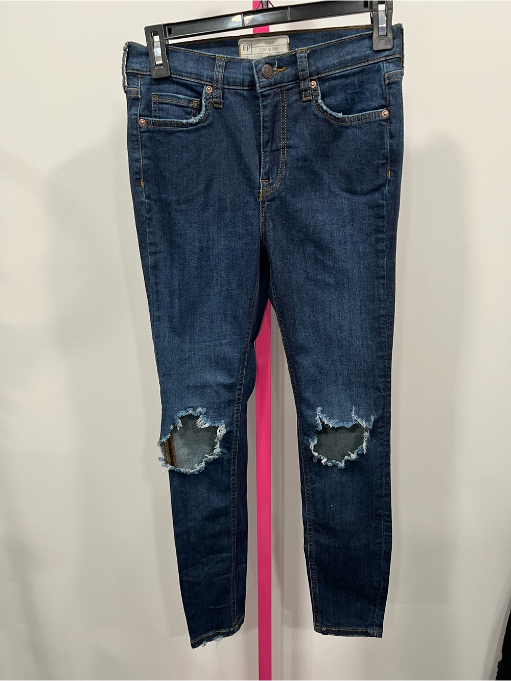 Free People Indigo Ripped Knee Skinny Jeans